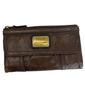 Fossil Chocolate Brown Fossil Emory Clutch Leather Wallet